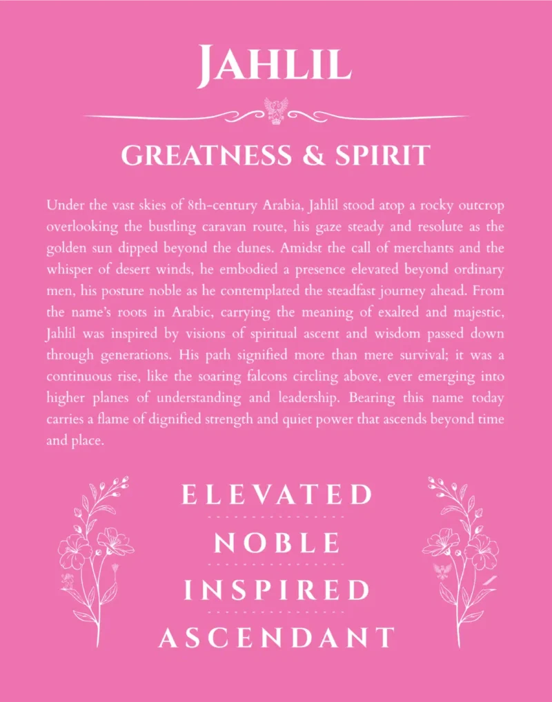 Jahlil personalized name art with origin story in pink