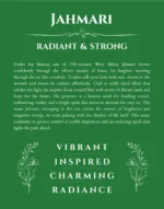 Jahmari personalized name print with origin and traits in dark green