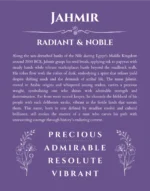 Jahmir personalized name print with origin and traits in purple