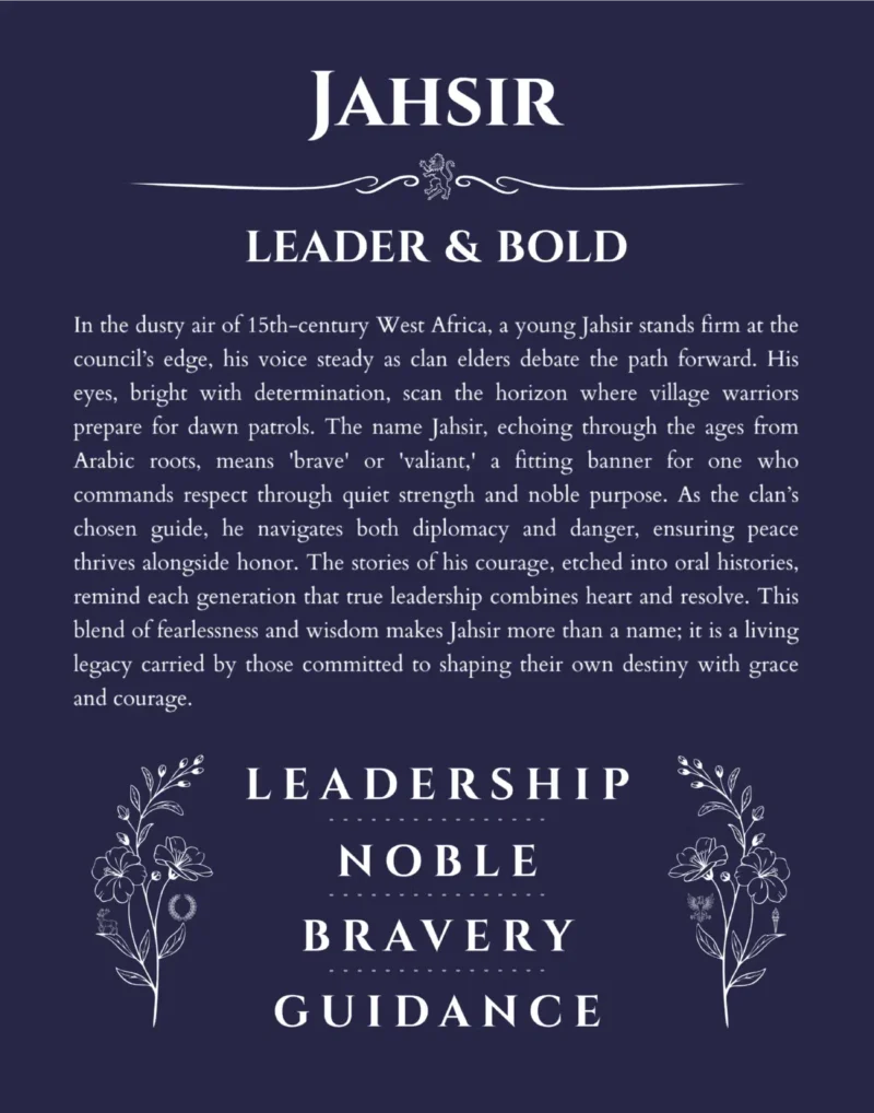Jahsir name meaning wall art by Get Your Story in navy blue
