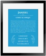 Jahziel custom name print for wall display in blue with black matte frame