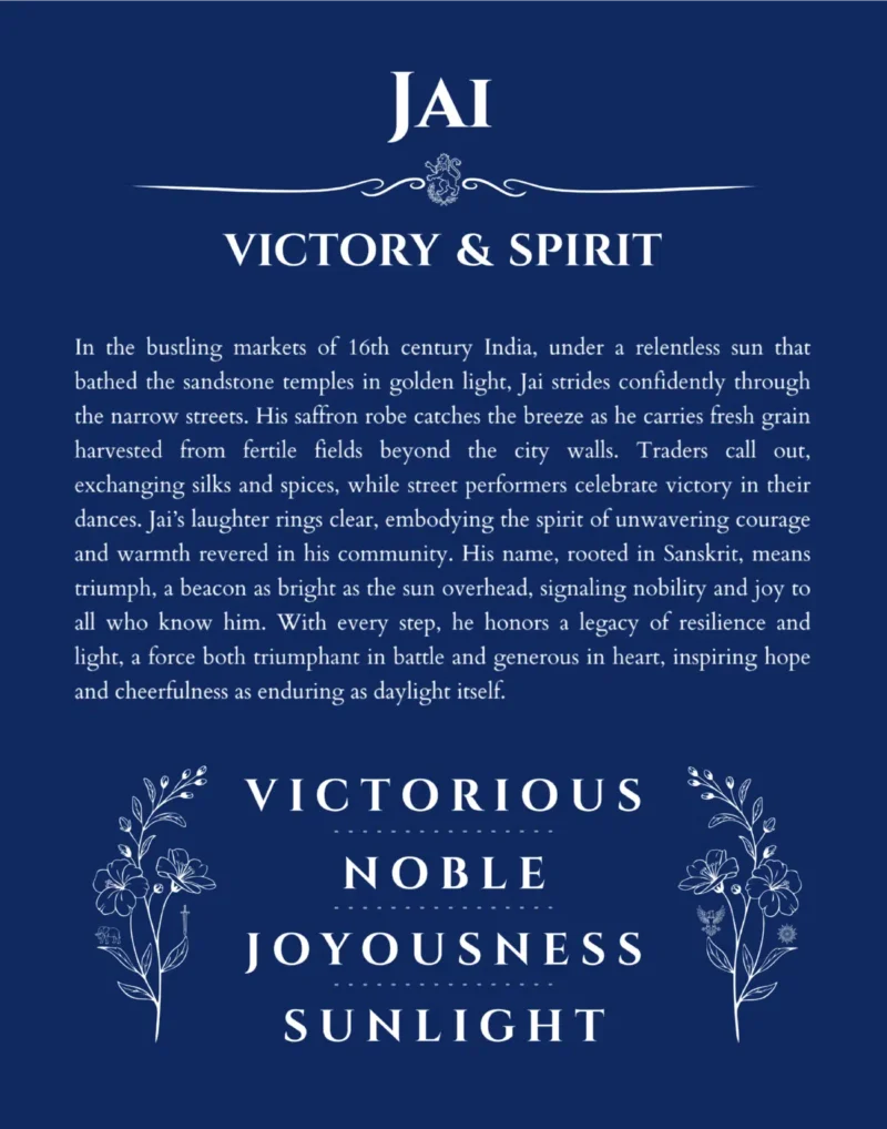 Jai custom name meaning print in deep blue