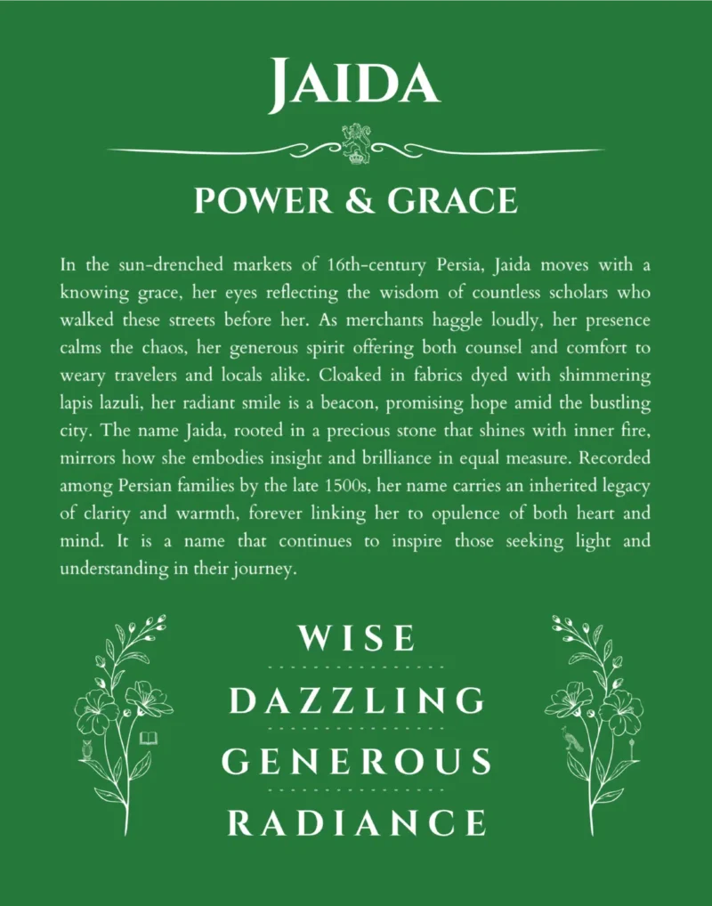 Jaida name meaning gift print in dark green
