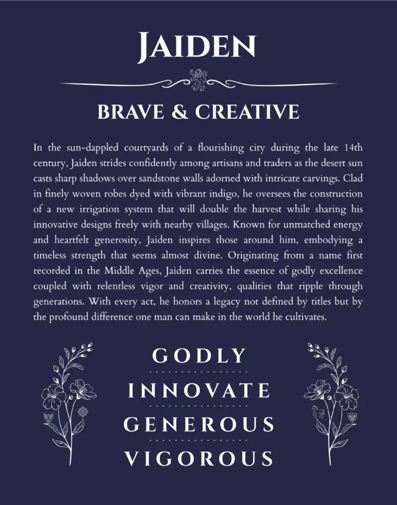 Jaiden custom name meaning print in navy blue