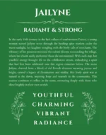 Jailyne custom name art showing meaning and origin in dark green