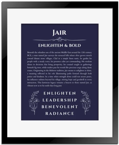 Jair name meaning gift print in navy blue with black matte frame