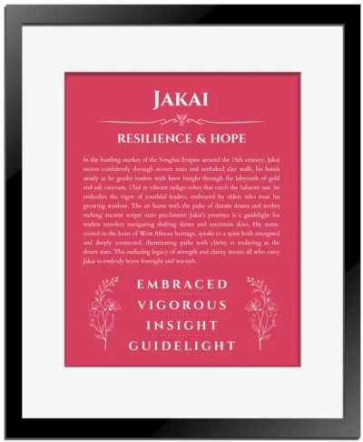 Jakai name meaning gift print in red with black matte frame