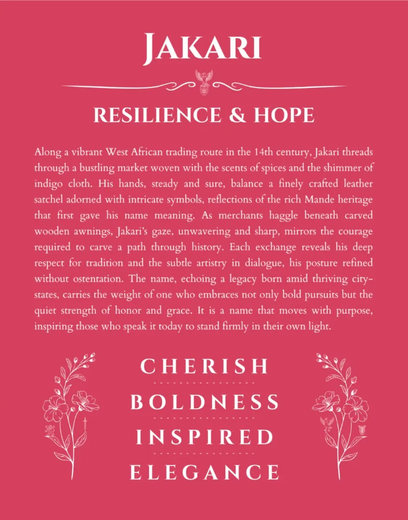Jakari personalized name art with origin story in red