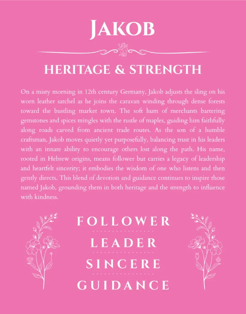 Jakob custom name art showing meaning and origin in pink