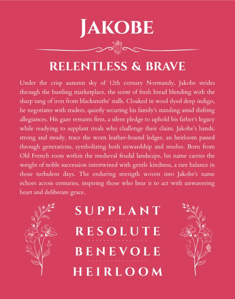 Jakobe custom name art showing meaning and origin in red