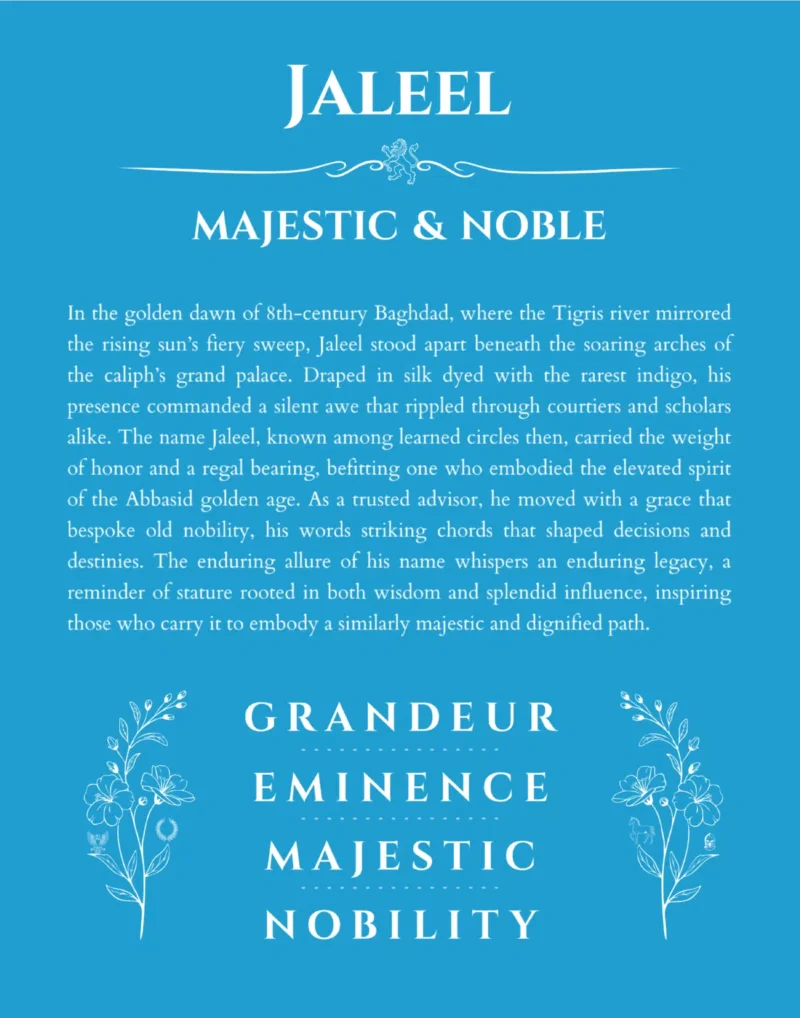 Jaleel personalized name meaning print in blue