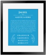 Jaleel personalized name meaning print in blue with black matte frame