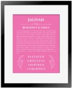 Jaliyah name meaning gift print in pink with black matte frame