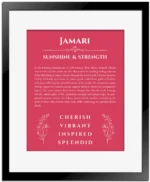 Jamari name meaning wall art by Get Your Story in red with black matte frame