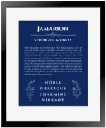 Jamarion name meaning gift print in deep blue with black matte frame