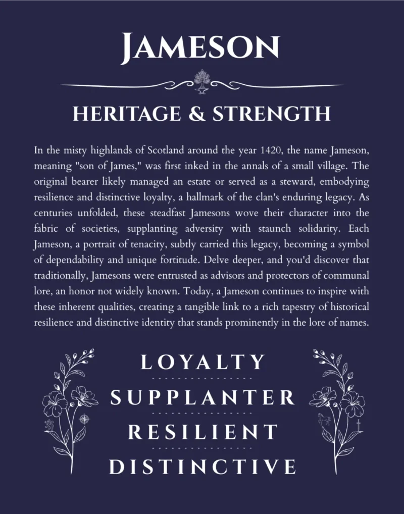 Jameson name meaning gift print in navy blue