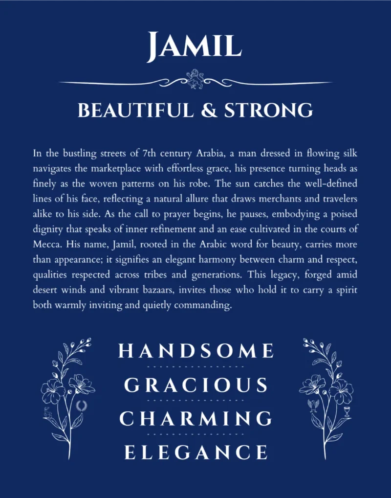 Jamil personalized name meaning print in deep blue