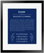 Jamil personalized name meaning print in deep blue with black matte frame