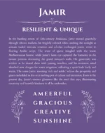Jamir custom name art showing meaning and origin in purple
