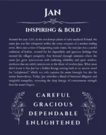 Jan personalized name print with origin and traits in navy blue