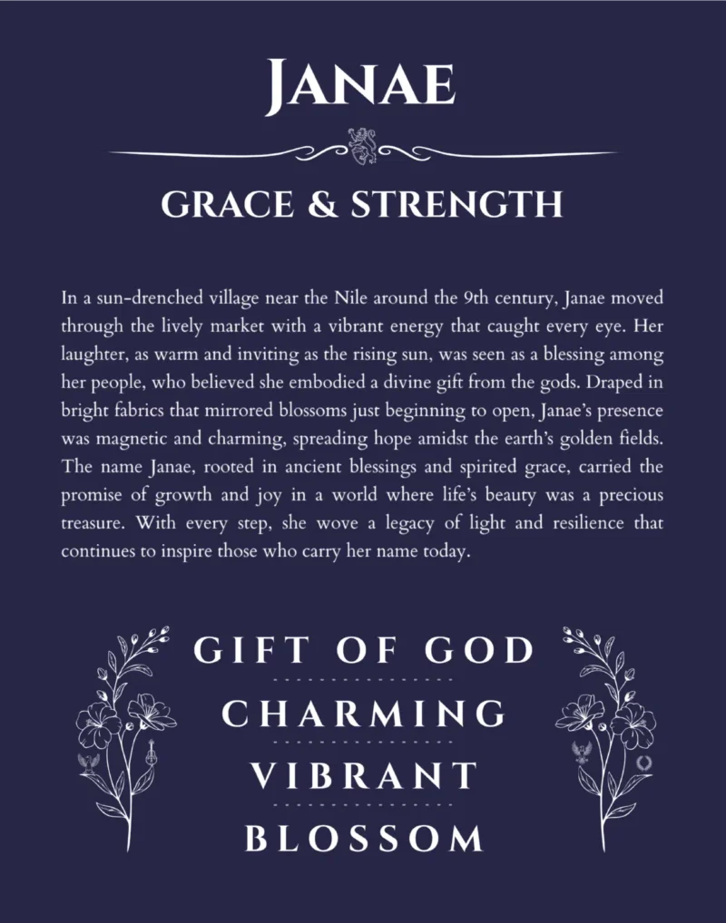Janae name meaning gift print in navy blue
