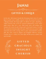 Janai custom name meaning print in orange