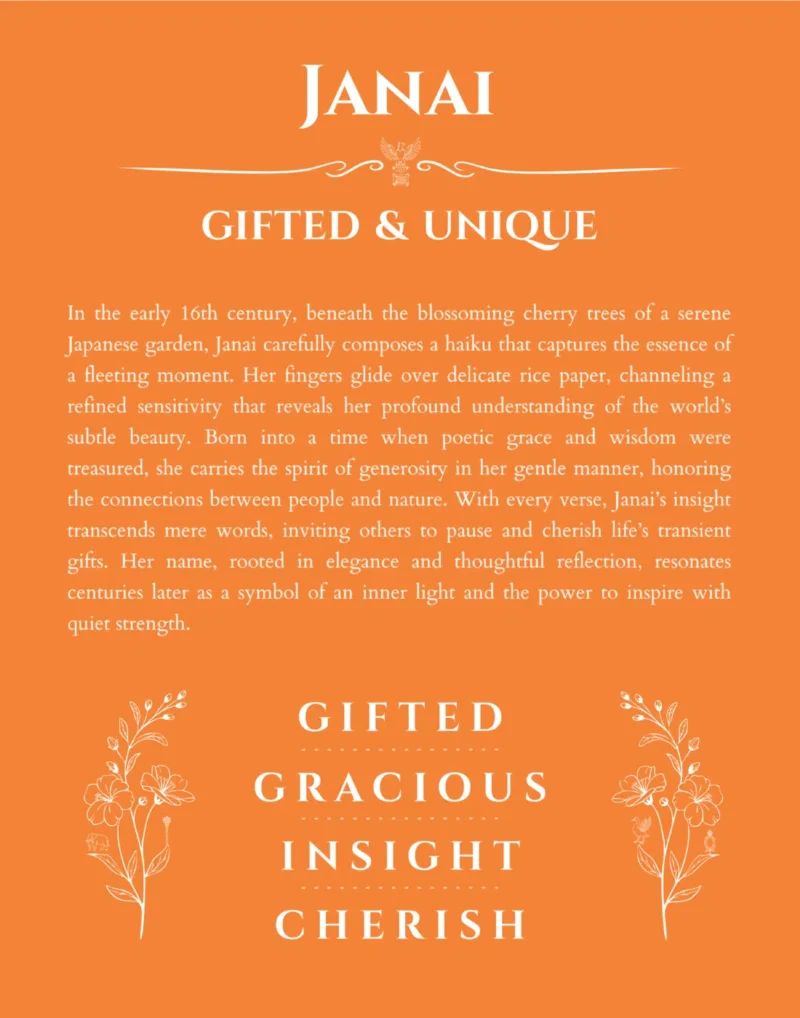 Janai custom name meaning print in orange