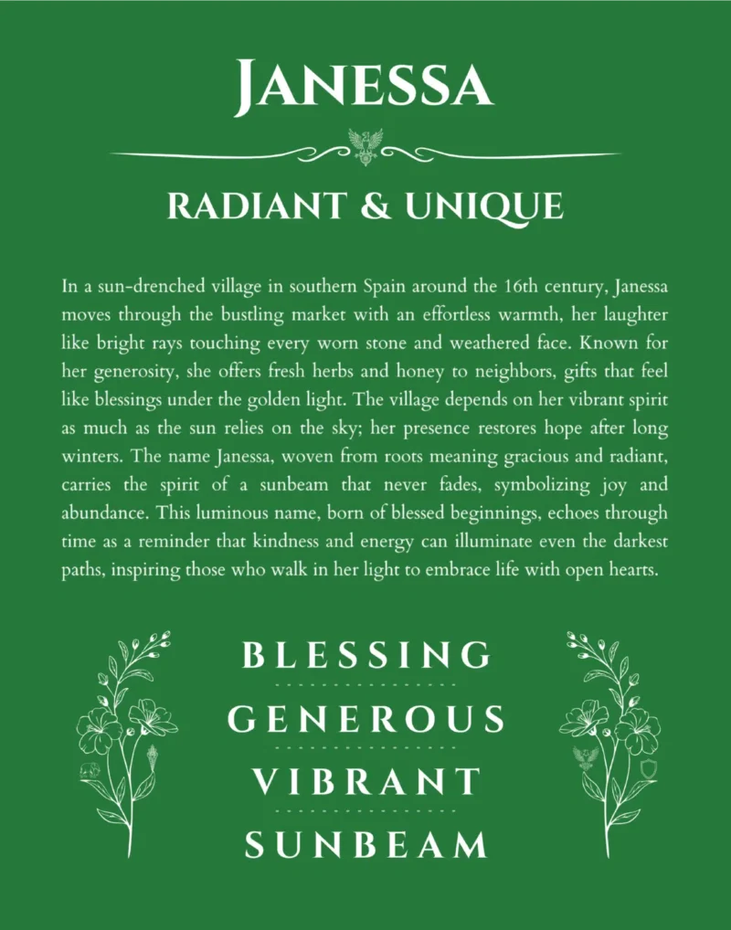 Janessa name meaning gift print in dark green