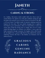 Janeth name origin print with meaning and traits in deep blue