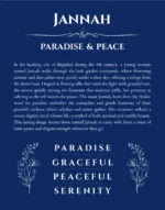 Jannah personalized name art with origin story in deep blue