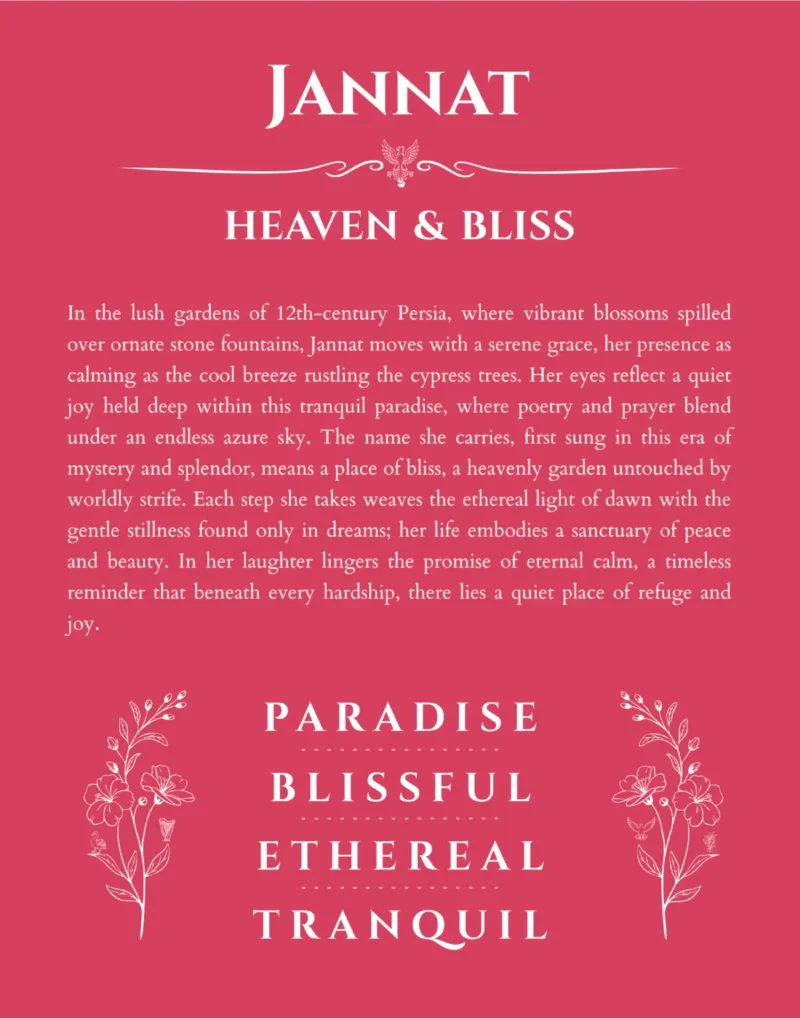 Jannat name origin print with meaning and traits in red