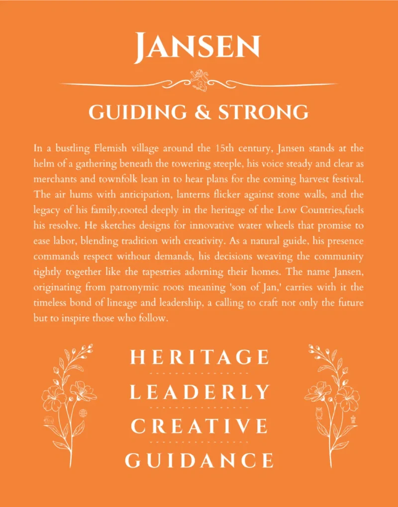 Jansen personalized wall art with the story of your name in orange