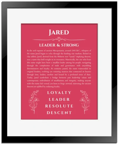 Jared custom name meaning print in red with black matte frame