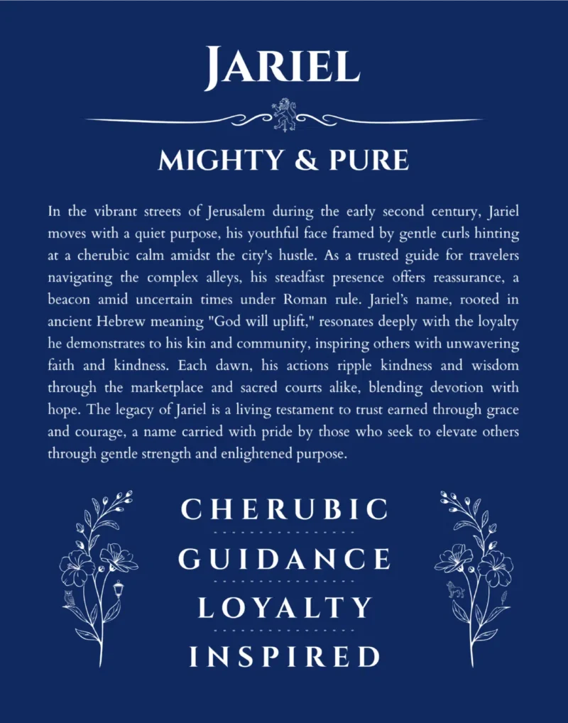 Jariel personalized name print with origin and traits in deep blue