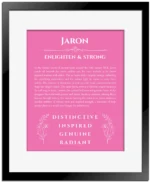 Jaron custom name print for wall display in pink with black matte frame