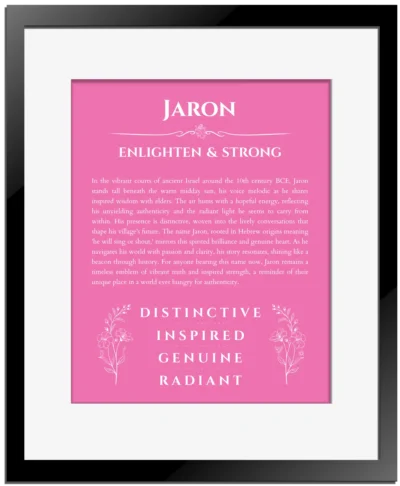Jaron custom name print for wall display in pink with black matte frame