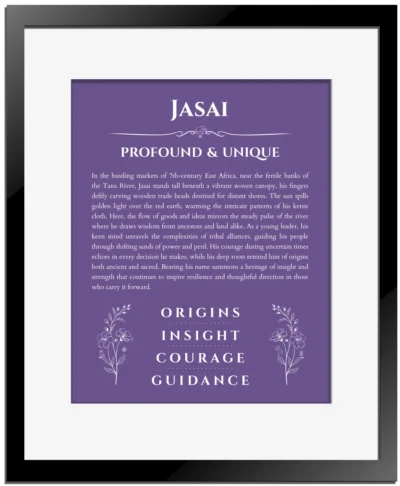Jasai custom name print for wall display in purple with black matte frame