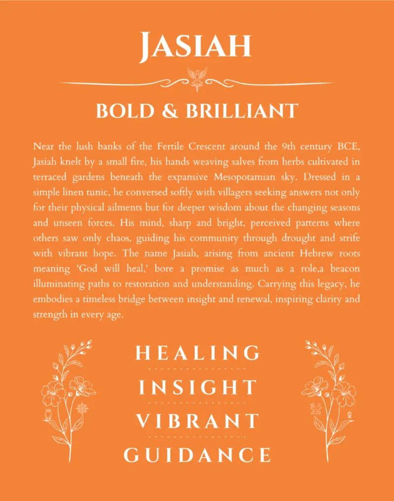 Jasiah name origin print with meaning and traits in orange