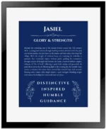Jasiel name meaning wall art by Get Your Story in deep blue with black matte frame