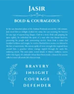 Jasir custom name art showing meaning and origin in blue