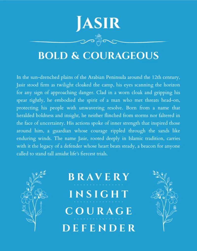 Jasir custom name art showing meaning and origin in blue