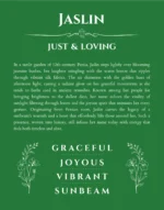 Jaslin personalized name meaning print in dark green