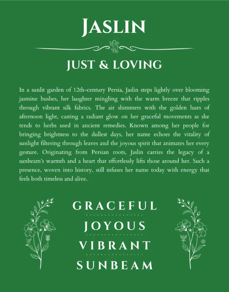 Jaslin personalized name meaning print in dark green