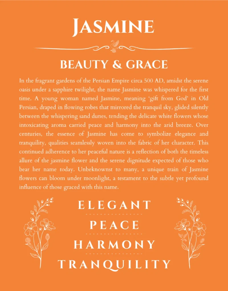 Jasmine name meaning wall art by Get Your Story in orange