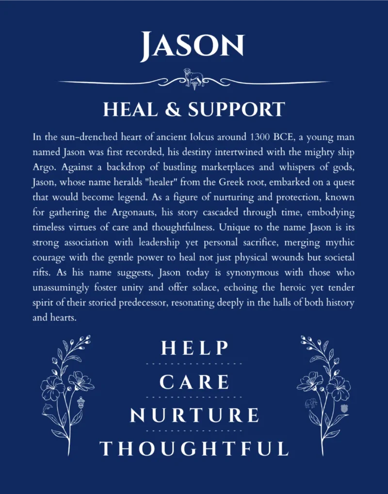 Jason personalized name meaning print in deep blue