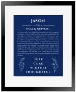 Jason personalized name meaning print in deep blue with black matte frame