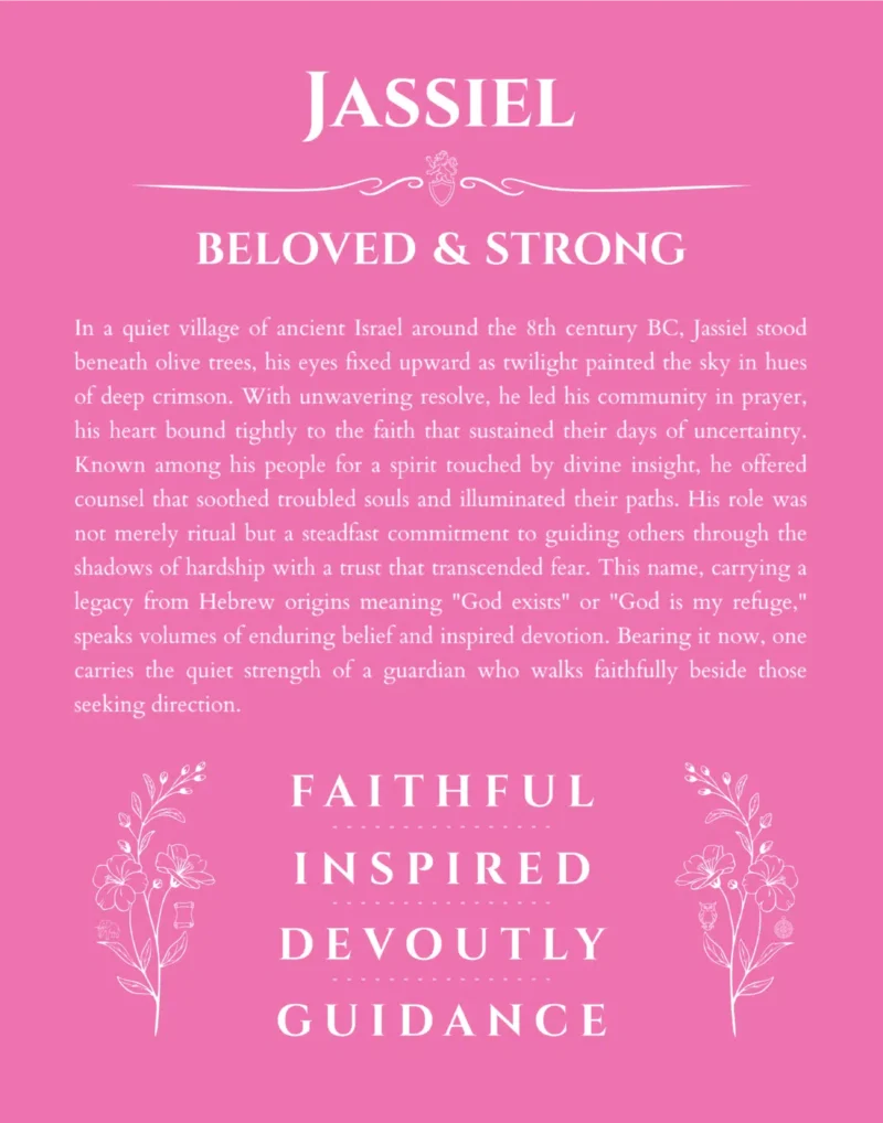Jassiel personalized name art with origin story in pink