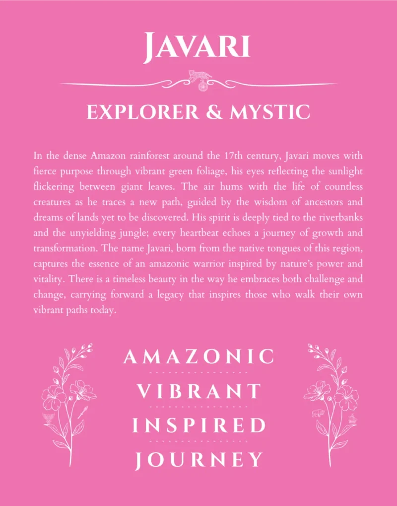 Javari personalized name print with origin and traits in pink