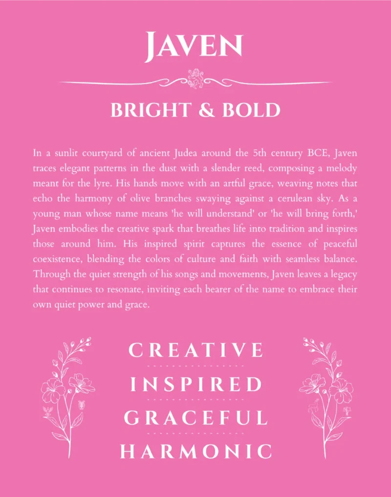 Javen personalized wall art with the story of your name in pink