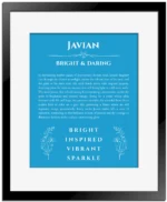 Javian personalized name meaning print in blue with black matte frame